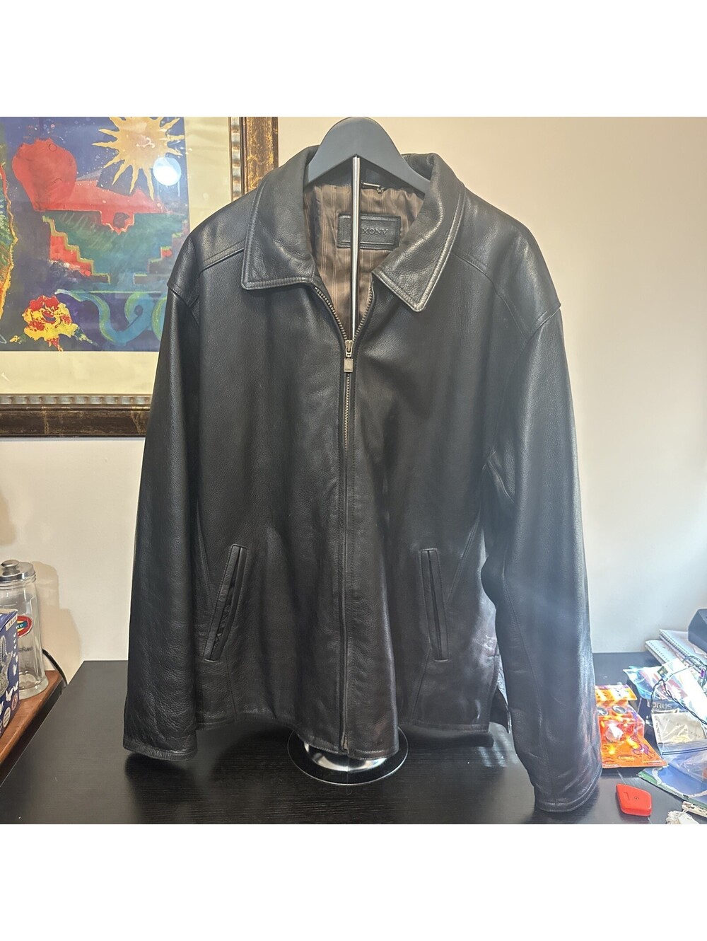 VTG SAXONY COLLECTION Black Premium Soft Leather Jacket Size 42 XL